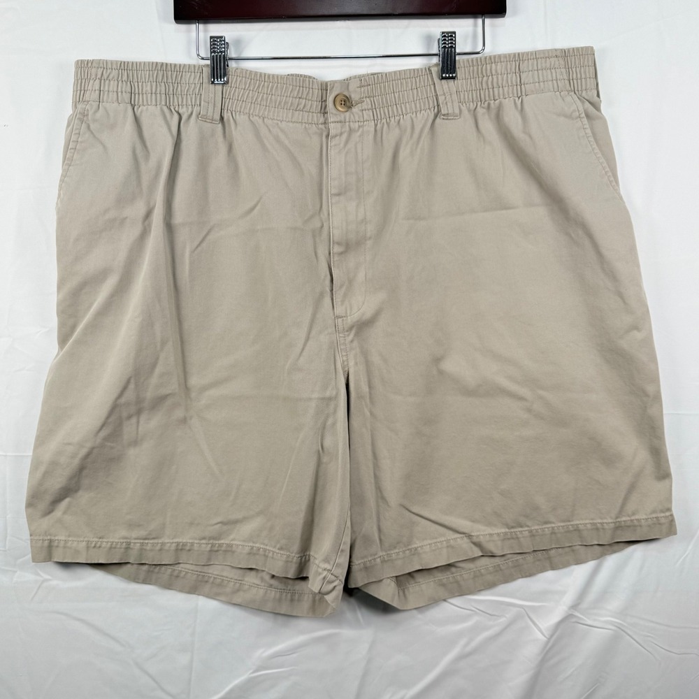 Harbor Bay Mens 2XL Shorts Khaki Cotton Elastic Waist Chino Big and Tall Casual